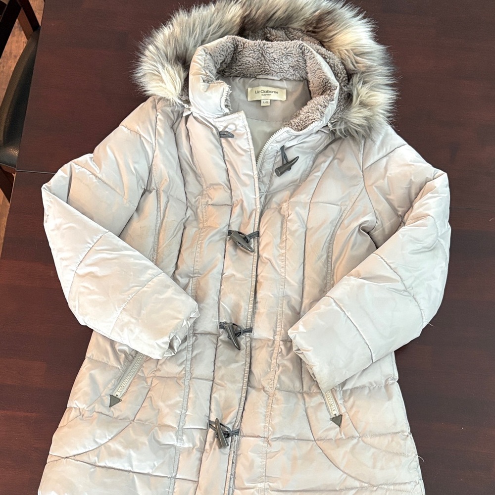 Liz Claiborne Puffer Jacket with Faux Fur